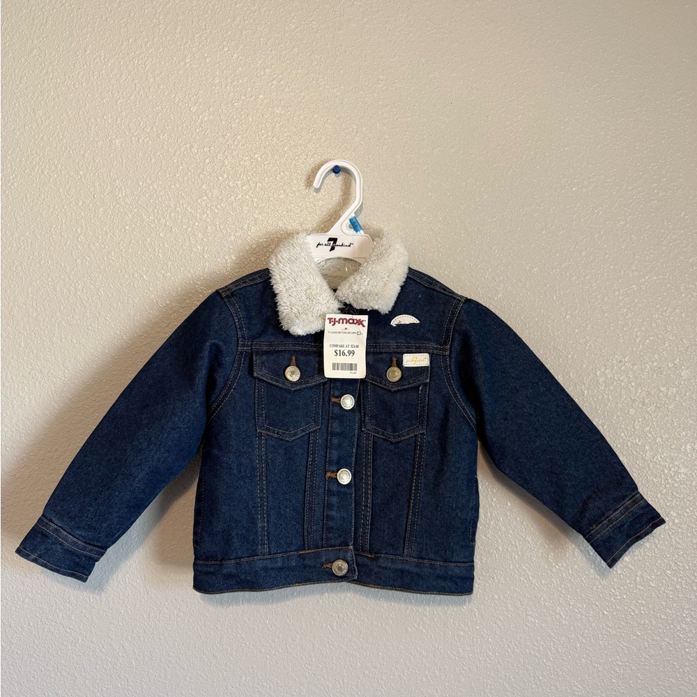 Kids Denim Jacket with Sherpa Collar - Dark Blue
